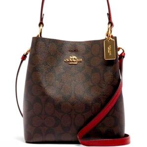 Coach Sig Twin Bucket Bag - Brown and red
